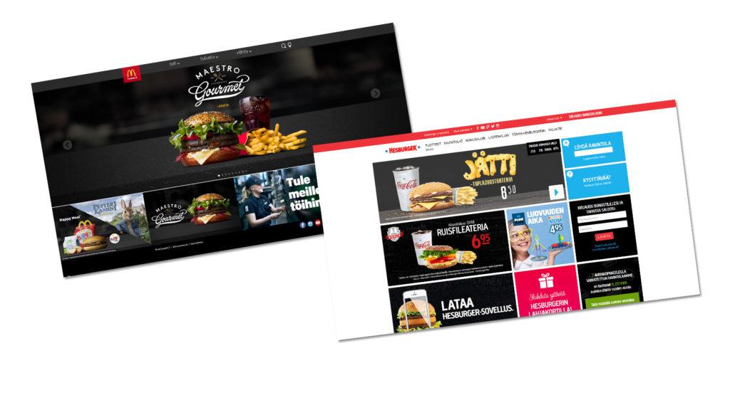Kuvankaappaukset McDonald'sin ja Hesburgerin verkkosivuista