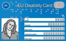 Sininen kortti, jossa lukee EU Disability Card.