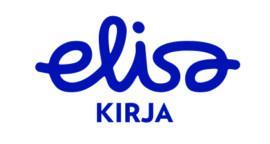 Elisa Kirjan logossa on sininen teksti. "Elisa" lukee kaunokirjoituksella ja "kirja" sen alla tikkukirjaimilla.