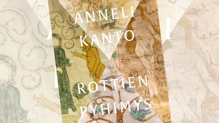 Kirjan kansi: Anneli Kanto: Rottien pyhimys. Kannessa vanhoja koukeroisi piirroksia, joissa ihmishahmoja.
