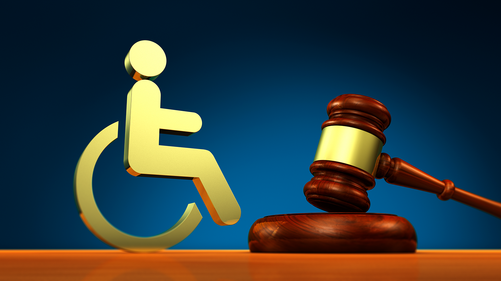 Grafiikka: tuomarin nuija ja vieressä hahmo pyörätuolissa.
